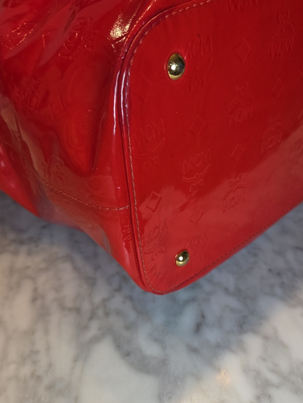 MCM EUC Limited Edition Red Patent Embossed Leather Tote With COA ❤️ - Picture 5 of 16